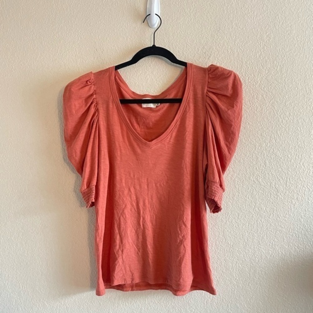 Nation LTD Celine Tee in Cayenne V Neck Puff Sleeve Blouse Womens Size Medium